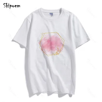 Ženske Poletne majice Roza Geometrijskih Številke Estetske Moda Letnik Kawaii Harajuku T Srajce O-vratu T-shirt Kratek Rokav