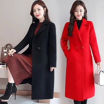 Ženske Pomlad korejskem Slogu Črne Dolge Volne Mešanice Jarek Plašč Outwear 2021 Dame Moda Windbreaker Autumb Oblačila Plus Velikost 3XL