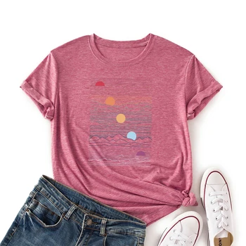 Ženske Posadke Vratu Kratek Rokav Priložnostne Poletja T-majice Graphic Tee Majice, Vrhovi Ženska Oblačila Sunset Majice za Ženske