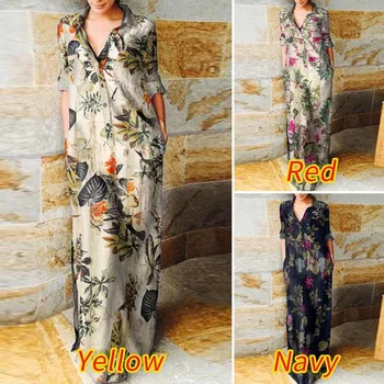 Ženske Priložnostne Cvjetnim Tiskanja Vintage Obleko z Dolgimi Rokavi, Dolge Maxi Obleke 2021 VONDA River Vratu Oblačilih, Longue S - Priložnostne Vestidos