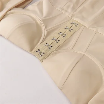Ženske Seksi Bodycon Mini Obleka Dolgo Luč Sleeve Solid Color Slim Fit Kratke Korzet Obleke Y2k Oblačila