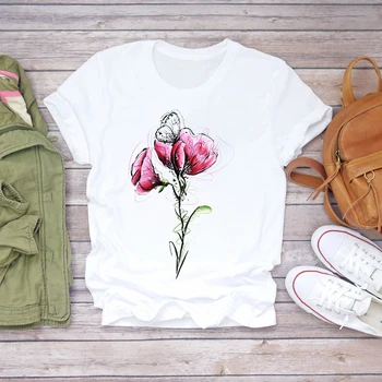Ženske T-majice, Tiskanje Sončnično Cvetlični Luštna Punca 90. letih Moda Stilsko Womens T Vrh Ženske Print Majica Lady Dekle Tee T-Shirt