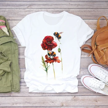 Ženske T-majice, Tiskanje Sončnično Cvetlični Luštna Punca 90. letih Moda Stilsko Womens T Vrh Ženske Print Majica Lady Dekle Tee T-Shirt