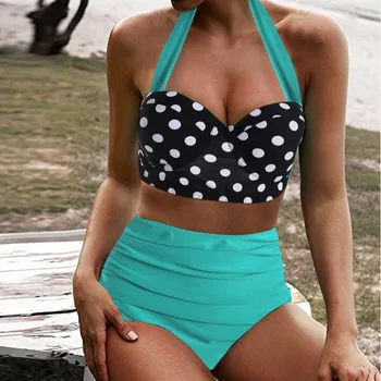 Ženske Visoko Pasu Bikini Kopalke Swimuit Ženski Retro Beachewear Bikini Komplet Poletnih visi vratu velikosti multicolor seksi holi