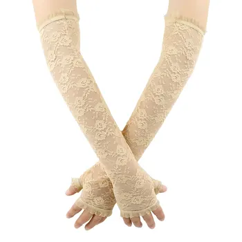 Ženske Čipke Fingerless Dolge Rokavice Elegantne Pol Prsta Votlih Iz Čipke Cvetlični Dolge Rokavice brez UV Zaščita Zaščita pred Soncem
