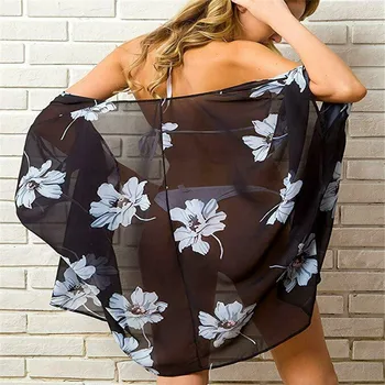 Ženske Šifon Plaži Tiskanja Vidi Skozi Kopalke Jopico Bikini Prikriti Kopalke Kimono Kratek Mini Obleka