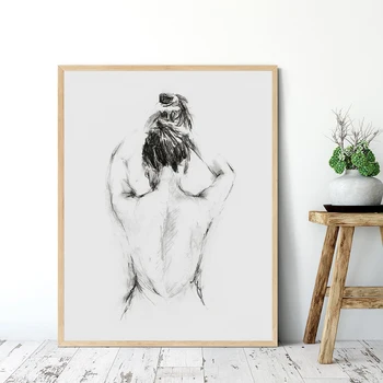 Žensko linijo za risanje umetnosti platno slikarstvo povzetek gola ženska po kopeli minimalism plakat, kopalnica slika domov dekoracijo sten