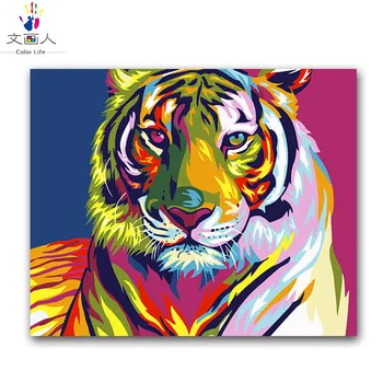 Živali Tiger Oljna slika Paket Diy Digitalni Oljne Barve z Številkami, z Kompleti za Odrasle, Otroci Platno Enem Kosu Evrope 50x40 60x50